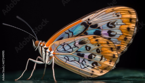 Vibrant butterfly wings showcase nature elegance and beauty generated by AI