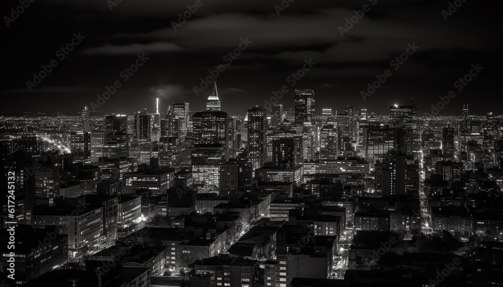 Illuminated skyscrapers light up the modern cityscape generated by AI Illuminated skyscrapers light up the modern cityscape generated by AI