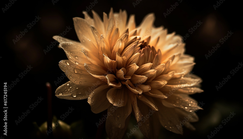 Yellow daisy in wet garden with dew generated by AI Yellow daisy in wet garden with dew generated by AI