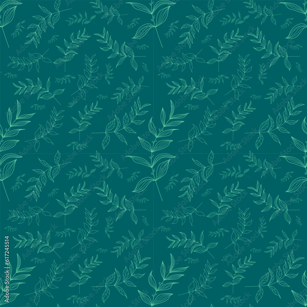 Seamless Floral Pattern, Branches With Leaves Ornament Texture, Background.