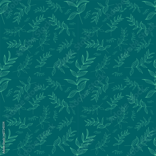 Seamless Floral Pattern, Branches With Leaves Ornament Texture, Background.