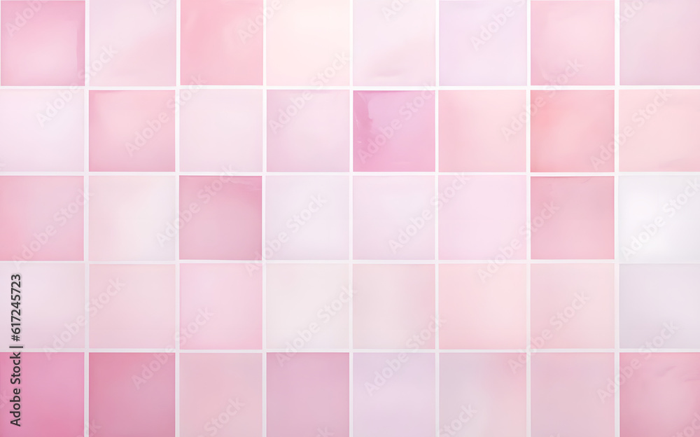 Fototapeta premium Pink tile mosaic textured pattern background. Checkered design for ceramic floor or wall tiles for bathroom. 