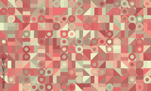 Abstract geometric seamless pattern wallpaper. Vintage 60s style colors composition of squares and circles.