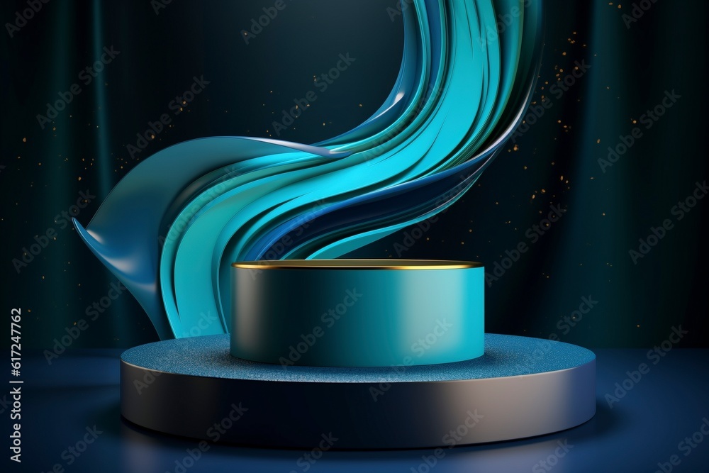Abstract blank podium of dark green color background for product ...