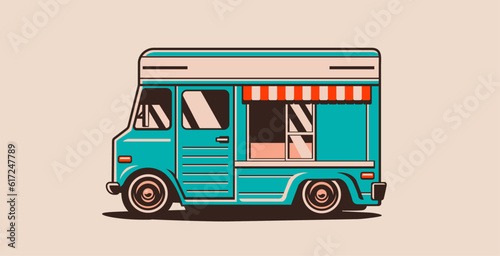 food truck vector in flat style, fast food car icon, suitable for logo and cover