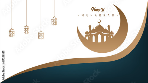elegant minimalist islamic wallpaper poster banner template design for muharram islamic new year hijri celebration