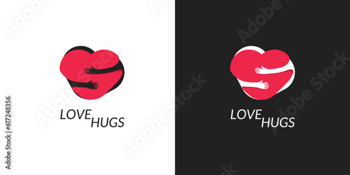 Love hug logo. Solid color simple design, illustration of hugging heart.