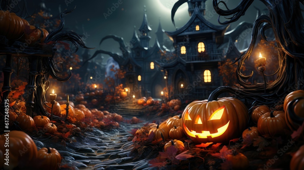 3d pumpkin jack-o , fantasy background 3d pumpkin jack-o , fantasy background