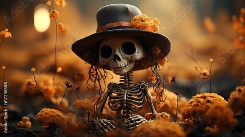 cute skeleton halloween fantasy background © Daunhijauxx