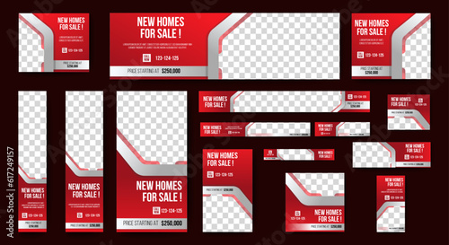 Real Estate Home Sale Web Banner Template design with image space. vector