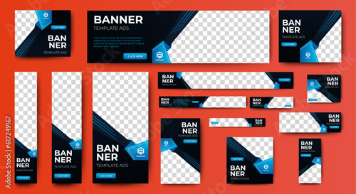 Abstract web banner design template with multipurpose and size. business ads banner with photo space. vector