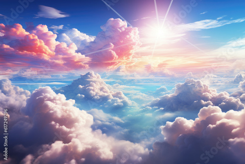 Generative AI - Celestial Symphony: Rainbow Colored Clouds, Serene and Transcendent Wallpaper