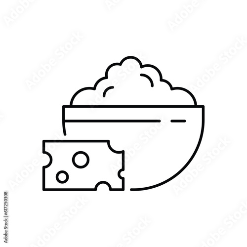 Cottage cheese bowl line icon. isolated on white background. vector illustration