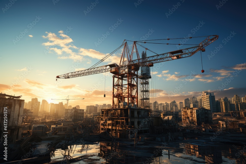 Crane at Construction Site - AI Generated