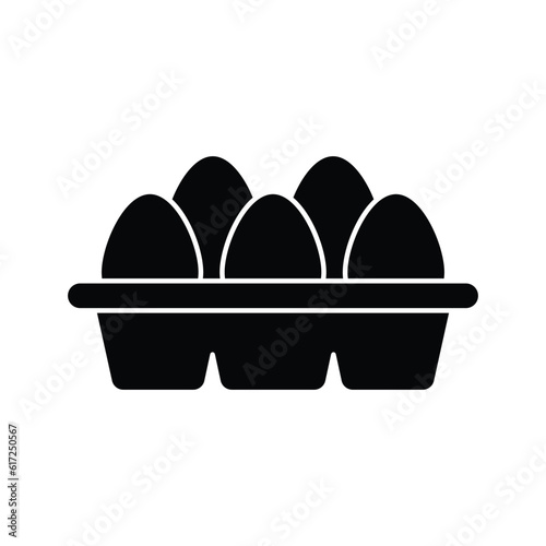 Egg carton pack icon design. Eggs container box cooking food cardboard black icon. isolated on white background. vector illustration
