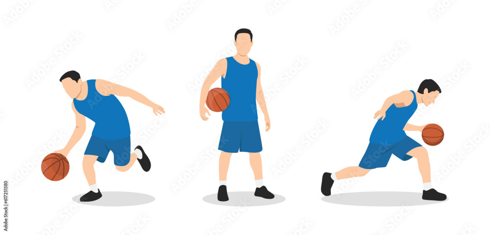 Basketball player. Group of 3 different basketball players in different playing positions.