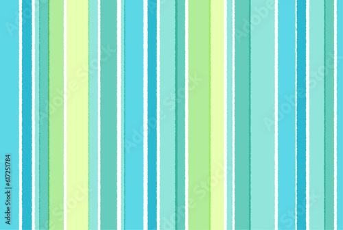 青や黄緑の夏色ストライプ柄　手描き水彩絵の具テイストのシームレス背景イラスト