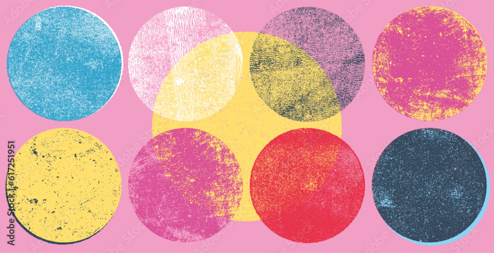 Texture In Circles Eroded, grunge texture circles. Circles with rough rolled ink textures ...