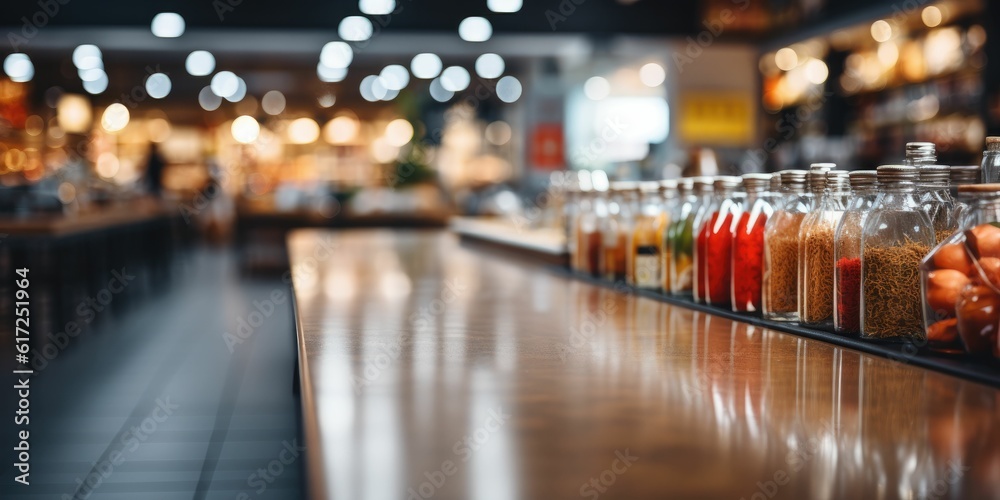 empty wooden and stainless blurred supermarket cabinets background empty wooden and stainless blurred supermarket cabinets background