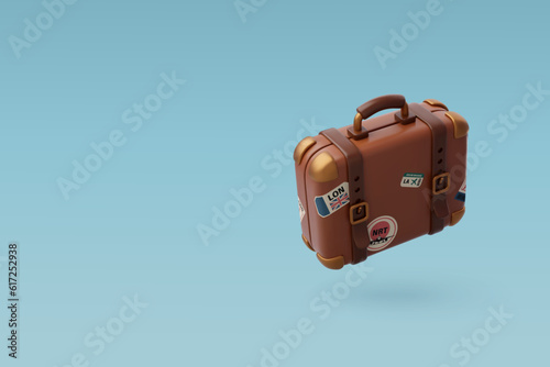 3d Vector Vintage Suitcase, Holiday Vacation, Time to Travel concept.