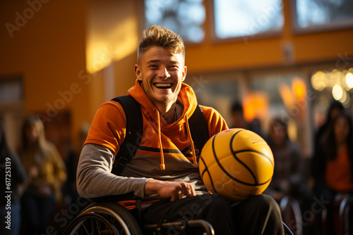 Close up of a disabled man sits in a wheelchair