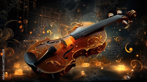 Violin and music notes inn musical background