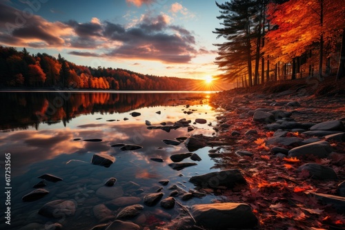 sunset on the autumn lake