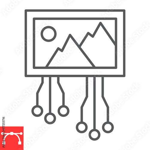AI generated image line icon, technology and artificial intelligence, cryptoart vector icon, vector graphics, editable stroke outline sign, eps 10.