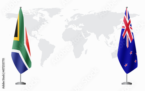 South Africa and New Zealand flags for official meeting