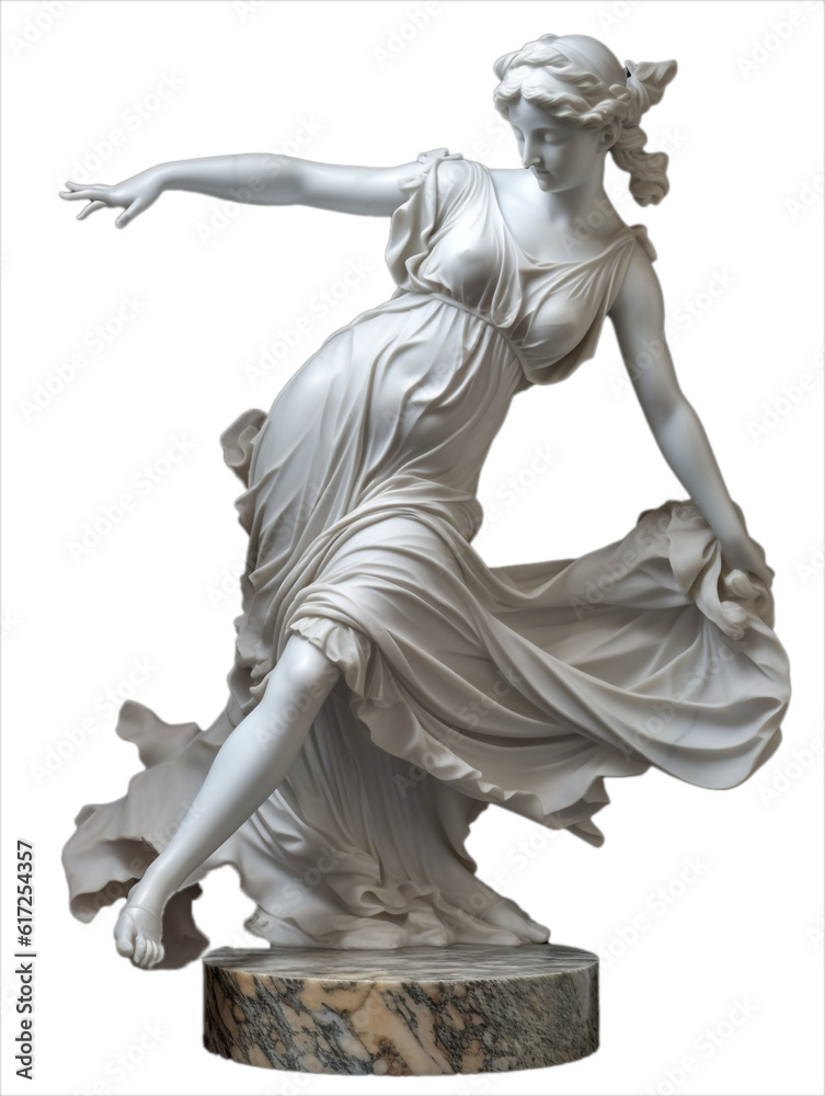 Dancing lady marble statue on isolated white background, png, ai generate.

