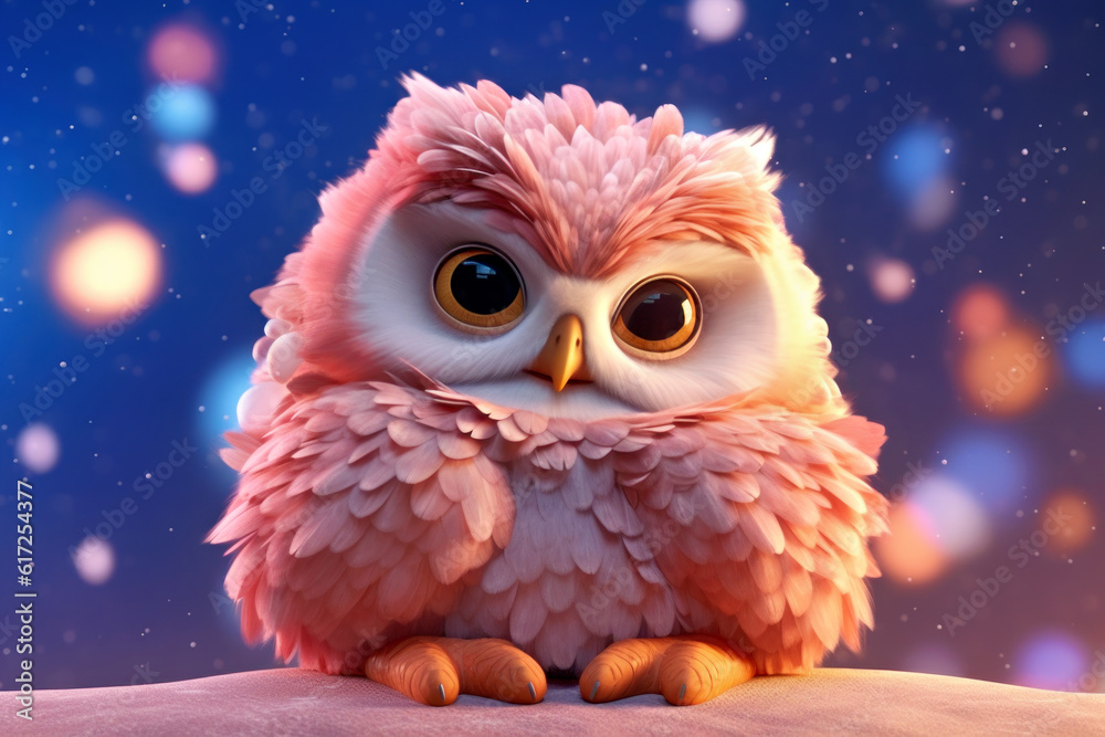 Cute owl and sparkling light, Generative AI Cute owl and sparkling light, Generative AI