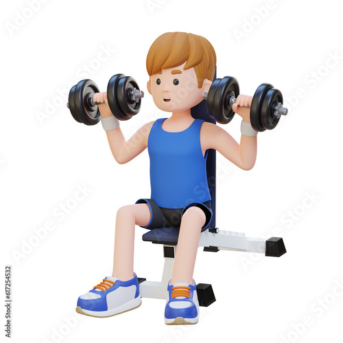 3D Sportsman Character Sculpting Strong Shoulders with Dumbbell Shoulder Bench Press © Novian