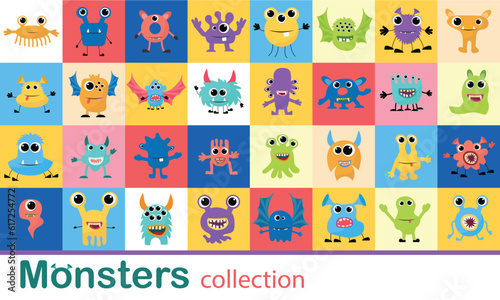 Cartoon monster mascot. Halloween funny monsters, bizarre goofy gremlin with horn and silly furry, alien creations. Cartoons fluffy creatures spooky character vector isolated icon illustration set