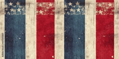 Seamless 4th of July independence day border in traditional red, white and blue colors. Modern usa stylish print for holiday decor, summer liberty graphic and united states ribbon. 