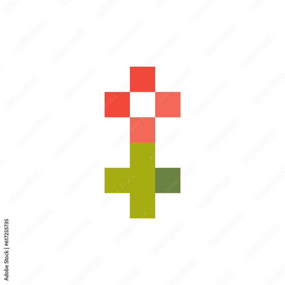 Potted flower in pot in pixel art style. Design for website, games and app. Vector illustration
