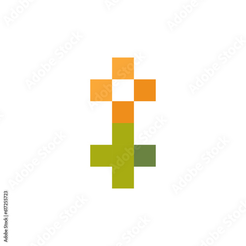 Potted flower in pot in pixel art style. Design for website, games and app. Vector illustration