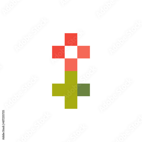 Potted flower in pot in pixel art style. Design for website, games and app. Vector illustration