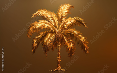 Photo golden tropical palm tree on a white background. 3d rendering