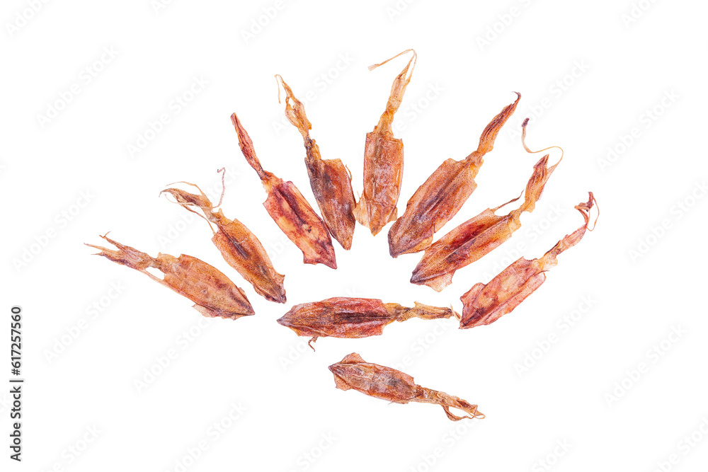 Asian food. Dried squid on white background