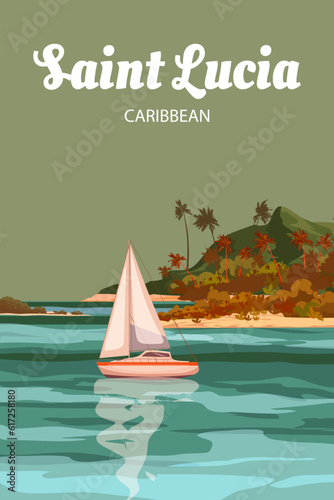 Travel poster Saint Lucia tropical island resort vintage