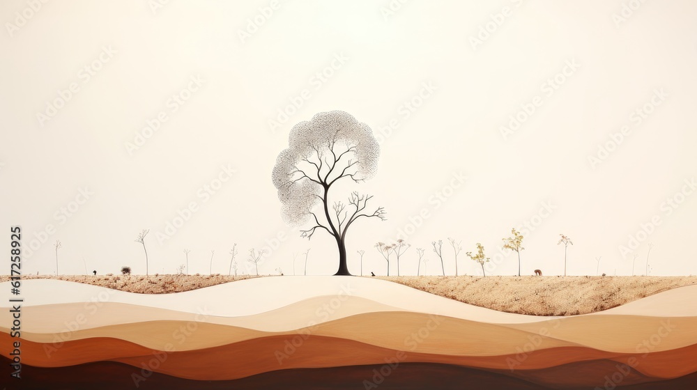 Seeds of Change: Minimalist artwork portraying the transformation from barren land to flourishing regenerative farmland | generative ai - obrazy, fototapety, plakaty 