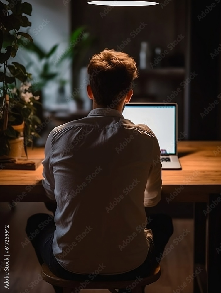 Freelance Workspace: Young Man Working From Home with Laptop Mockup