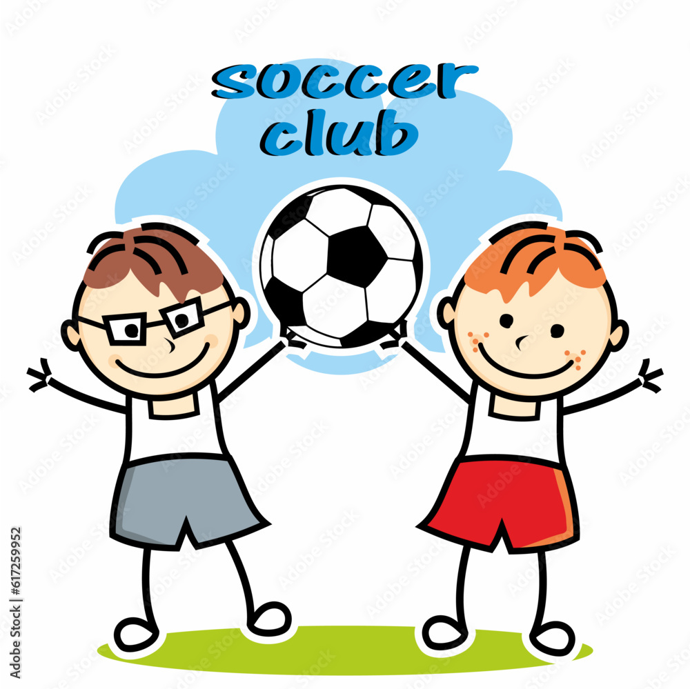 soccer club, two boys and soccer ball, vector illustration, banner soccer club, two boys and soccer ball, vector illustration, banner