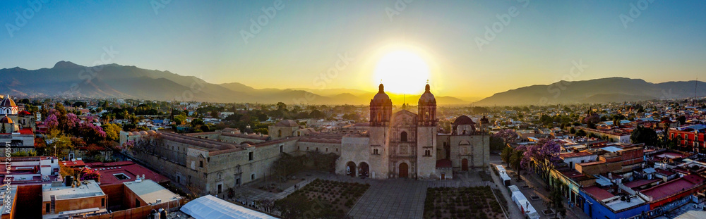 sunrise landscape 4k drone video oaxaca city church center latin america summer travel guelaguetza