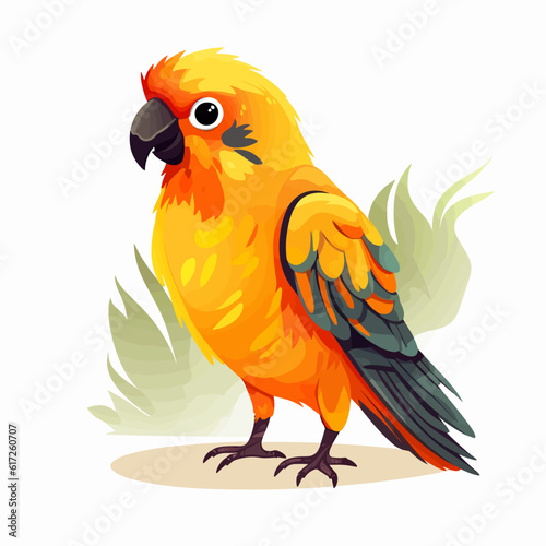 Colorful Charmer: Sun Conure in Vector Cartoon Style