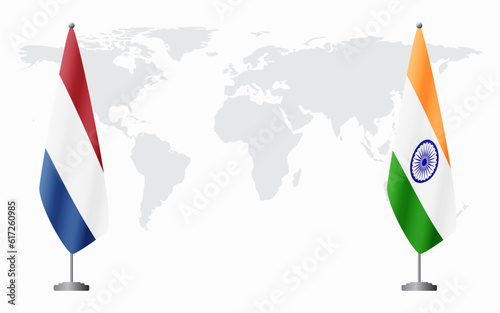 Netherlands and India flags for official meeting
