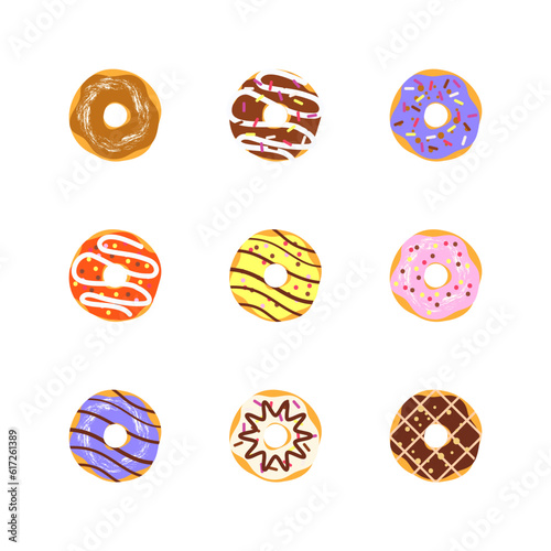 Set of Delicious Donuts: Captivating Flat Vector Illustrations 