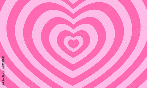 Repeating pink hearts background in trendy girly 2000s design. Romantic psychedelic pattern in y2k style. Valentine day card template. Cute vector illustration in pastel colors