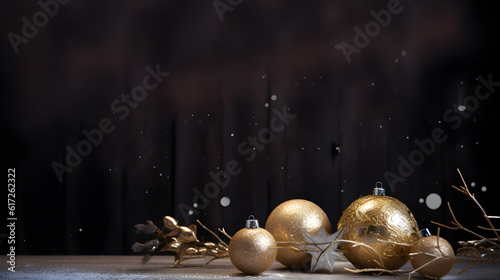 christmas balls on a and decoration on grey wall created with Generative AI