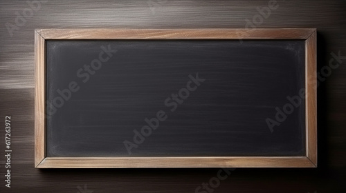 Blank blackboard with pencil box and colorful pens, Generative AI